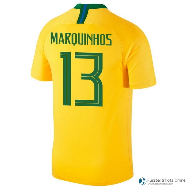 Brasilien Trikot Heim Marquinhos 2018 Gelb Fussballtrikots Günstig